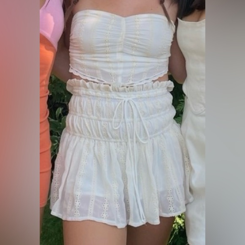 Eyelet White Mini Skirt and Top Set
